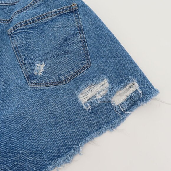 American Eagle Women 4 Highest Rise Mom Short Blue Denim Jean Distressed Cotton - Picture 8 of 14